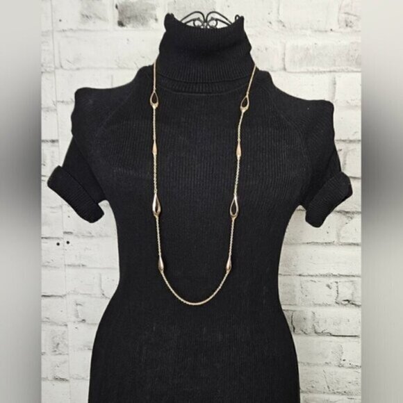Gold-Tone Long Open Teardrop Station Necklace – Modern Minimalist Chain - Picture 1 of 4